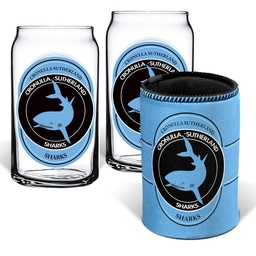 [NRL4001AL] NRL Cronulla-Sutherland Sharks 2 Glasses & Can Cooler Gift Pack