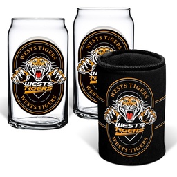 [NRL4001AN] NRL Wests Tigers 2 Glasses & Can Cooler Gift Pack
