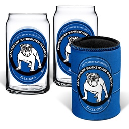 [NRL4001AB] NRL Canterbury-Bankstown Bulldogs 2 Glasses & Can Cooler Gift Pack