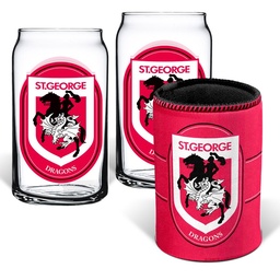 [NRL4001AD] NRL St. George Illawarra Dragons 2 Glasses & Can Cooler Gift Pack